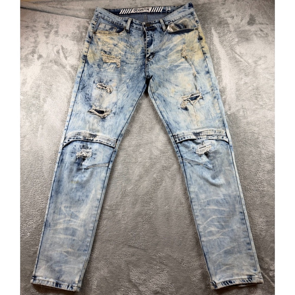 RGSTR Distressed‎ Moto Jeans Tag 34 Actual 34x32 Acid Wash Slim